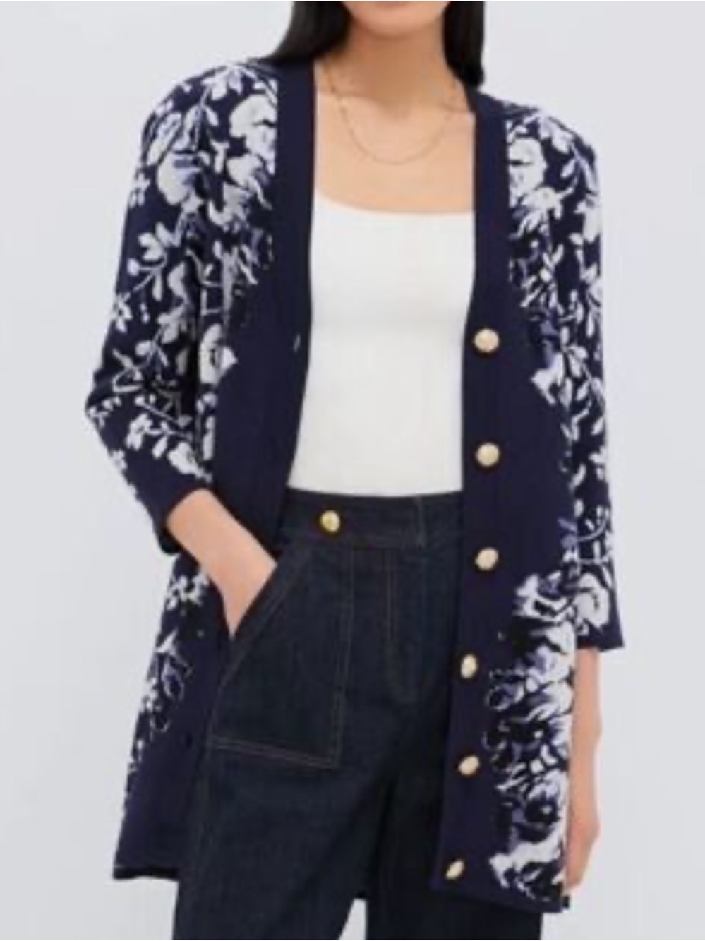 Tuckernuck NWT indigo reflection knit jacquard floral Liv cardigan sz xs